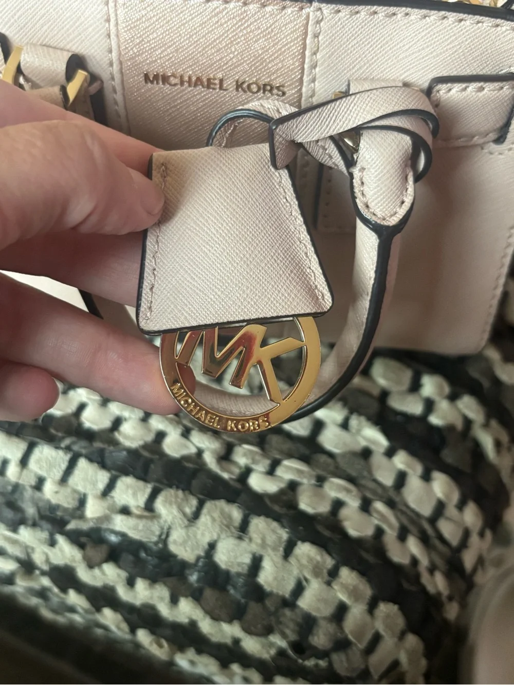 Michael Kors Blush Saffiano Mini Satchel with Gold Logo Charm